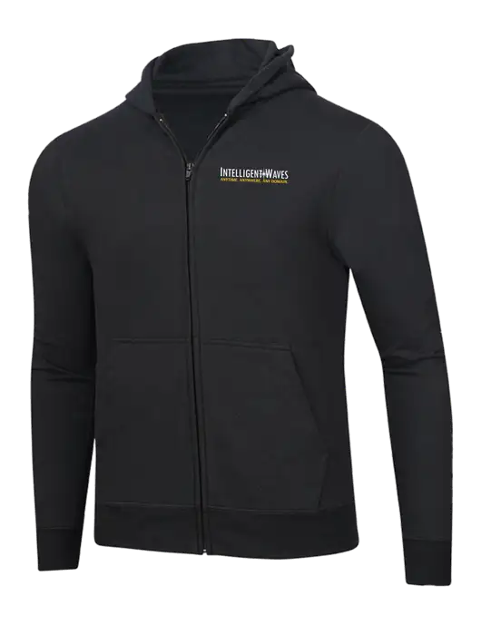 Jet Black 8.5 oz Ring Spun Zip Hooded Sweatshirt w/Intelligent Waves Logo
