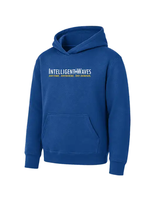 Youth Royal 7.8 oz Pullover Hooded Sweatshirt w/Intelligent Waves Logo