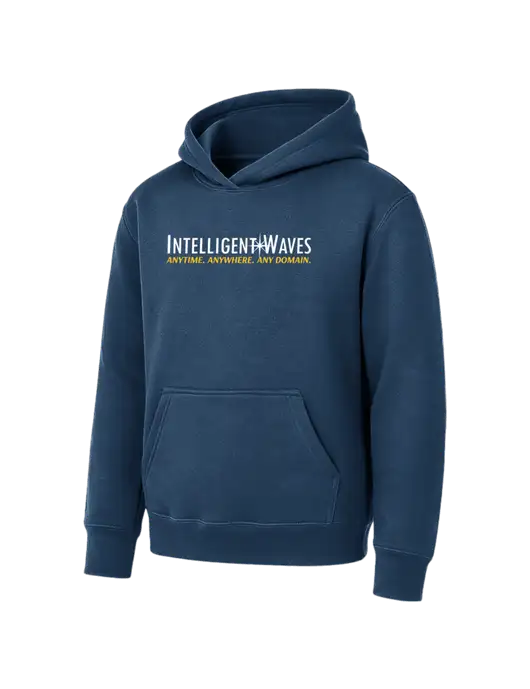 Youth Navy 7.8 oz Pullover Hooded Sweatshirt w/Intelligent Waves Logo