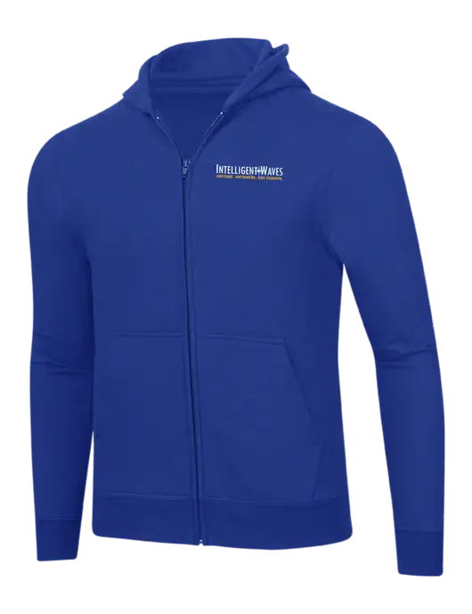 True Royal 8.5 oz Ring Spun Zip Hooded Sweatshirt w/Intelligent Waves Logo