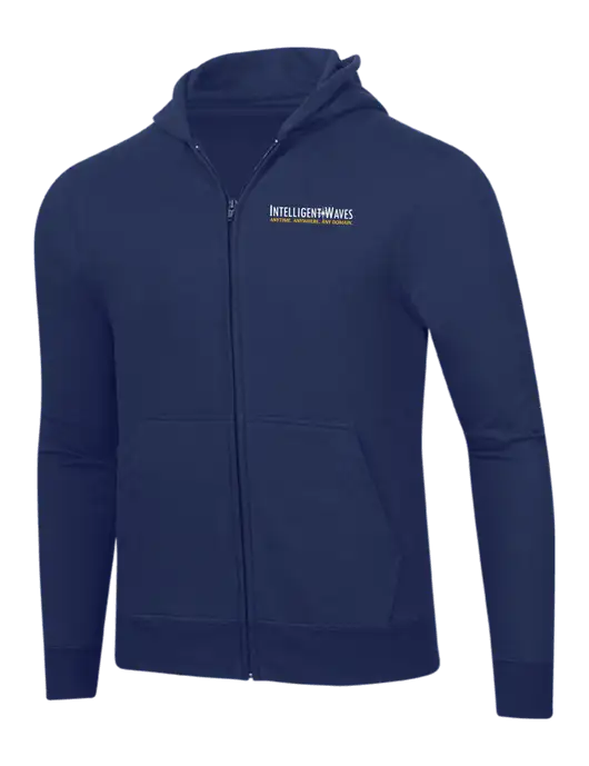 Navy 8.5 oz Ring Spun Zip Hooded Sweatshirt w/Intelligent Waves Logo