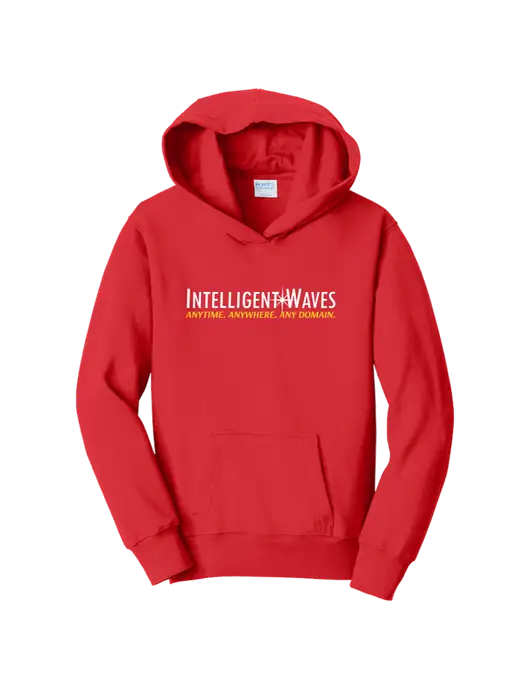 Youth Bright Red 8.5 oz Ring Spun Pullover Hooded Sweatshirt w/Intelligent Waves Logo