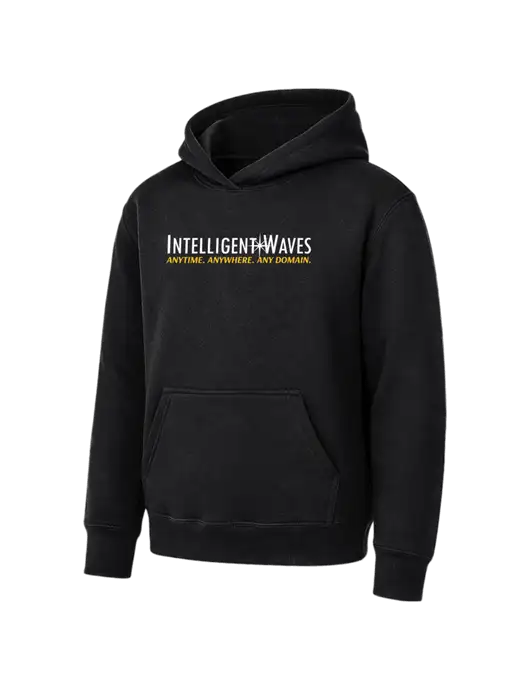 Youth Black 7.8 oz Pullover Hooded Sweatshirt w/Intelligent Waves Logo