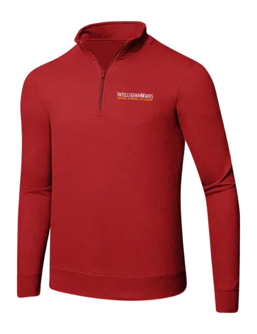 Bright Red 8.5 oz Ring Spun 1/4 Zip Pullover Sweatshirt w/Intelligent Waves Logo