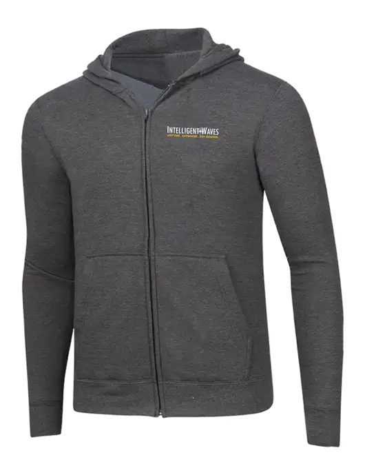 Dark Heather Grey 8.5 oz Ring Spun Zip Hooded Sweatshirt w/Intelligent Waves Logo
