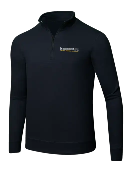 Jet Black 8.5 oz Ring Spun 1/4 Zip Pullover Sweatshirt w/Intelligent Waves Logo
