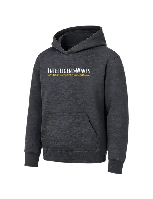 Youth Dark Heather Grey 7.8 oz Pullover Hooded Sweatshirt w/Intelligent Waves Logo