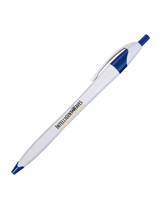 Novella White/Royal Classic Pen - Blue Ink w/Intelligent Waves Logo