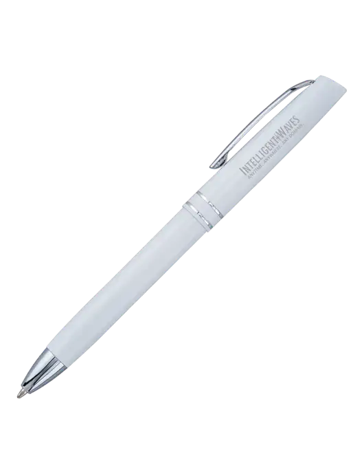 White Anguilla Black Ink Pen w/Intelligent Waves Logo