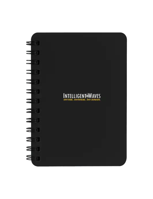 Sturdy Black Hardcover Notebook, 5.25 x 7 w/Intelligent Waves Logo