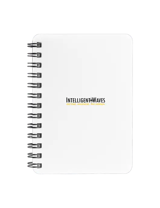 Sturdy White Hardcover Notebook, 5.25 x 7 w/Intelligent Waves Logo