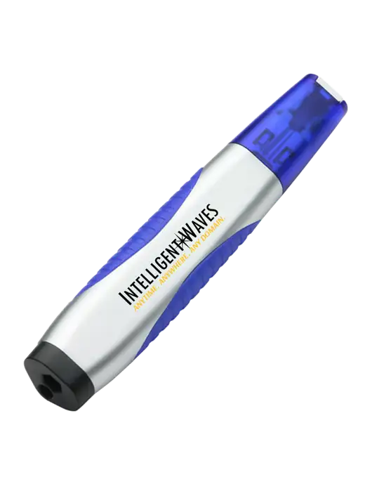 Silver/Blue Level Light Screwdriver Pen w/Intelligent Waves Logo