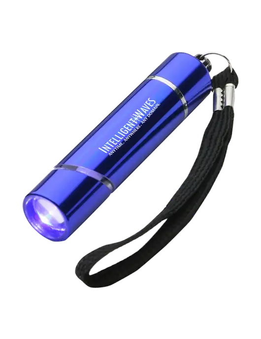Blue Aluminum Scope LED Flashlight w/Intelligent Waves Logo