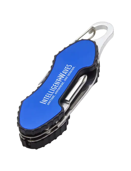 Blue 6 in 1 Tool with Carabiner w/Intelligent Waves Logo