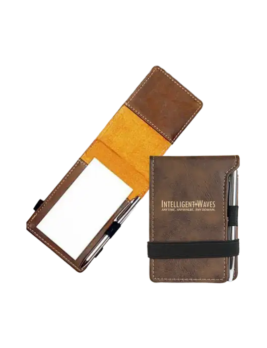 Rustic Leatherette Mini Notepad w/Pen, 3.25 x 4.75 w/Intelligent Waves Logo