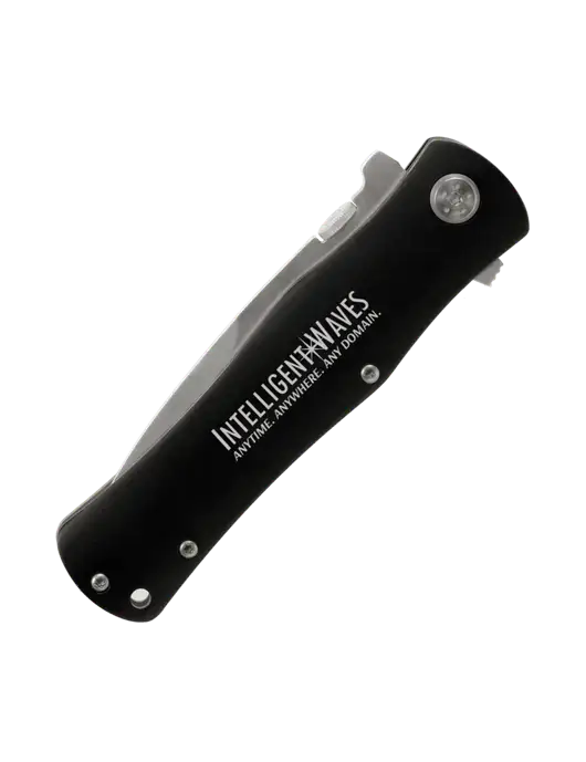 Black Folding Knife with Pocket Clip w/Intelligent Waves Logo