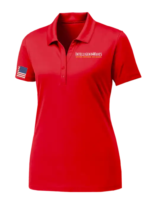 Womens Red PosiCharge Competitor Polo w/Intelligent Waves Logo, US Flag Logo