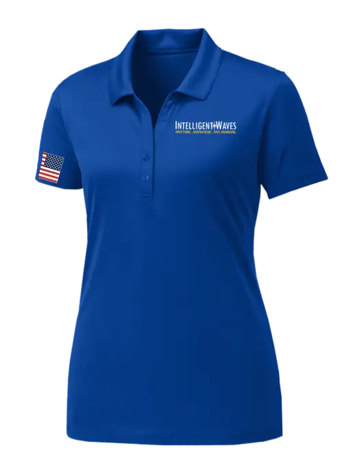 Womens Royal PosiCharge Competitor Polo w/Intelligent Waves Logo, US Flag Logo