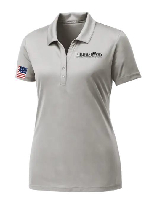 Womens Very Light Grey PosiCharge Competitor Polo w/Intelligent Waves Logo, US Flag Logo