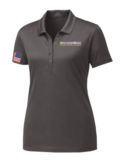 Womens Dark Grey PosiCharge Competitor Polo w/Intelligent Waves Logo, US Flag Logo