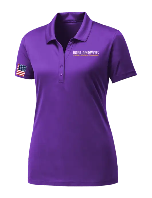 Womens Purple PosiCharge Competitor Polo w/Intelligent Waves Logo, US Flag Logo