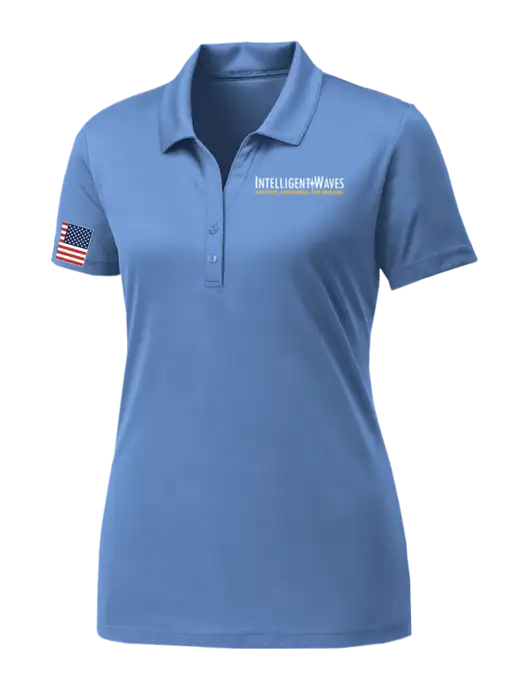 Womens Carolina Blue PosiCharge Competitor Polo w/Intelligent Waves Logo, US Flag Logo