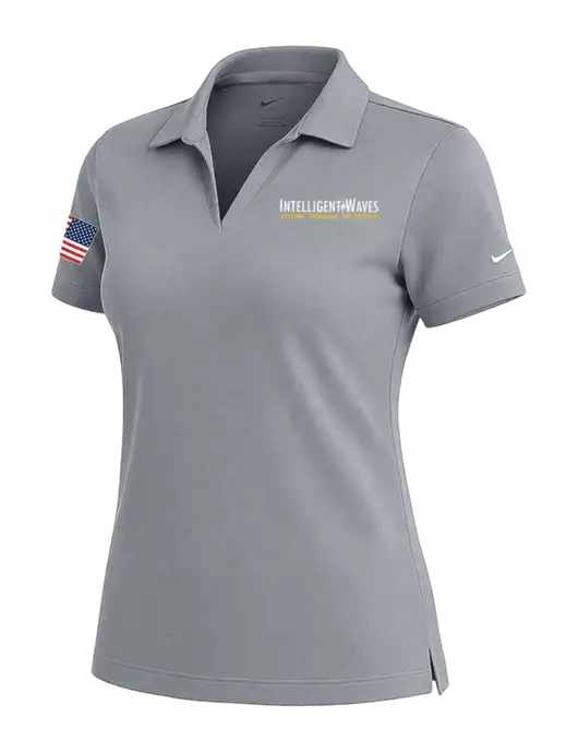 NIKE Medium Grey Womens Dri-Fit Micro Pique Polo w/Intelligent Waves Logo, US Flag Logo