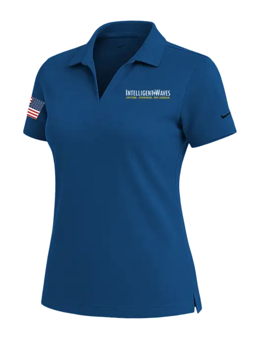 NIKE Dark Royal Womens Dri-Fit Micro Pique Polo w/Intelligent Waves Logo, US Flag Logo