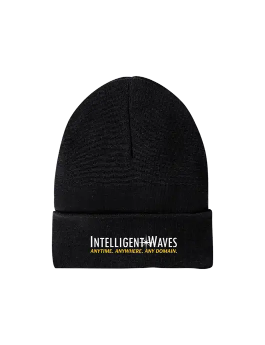 Recycled Black Beanie w/Intelligent Waves Logo
