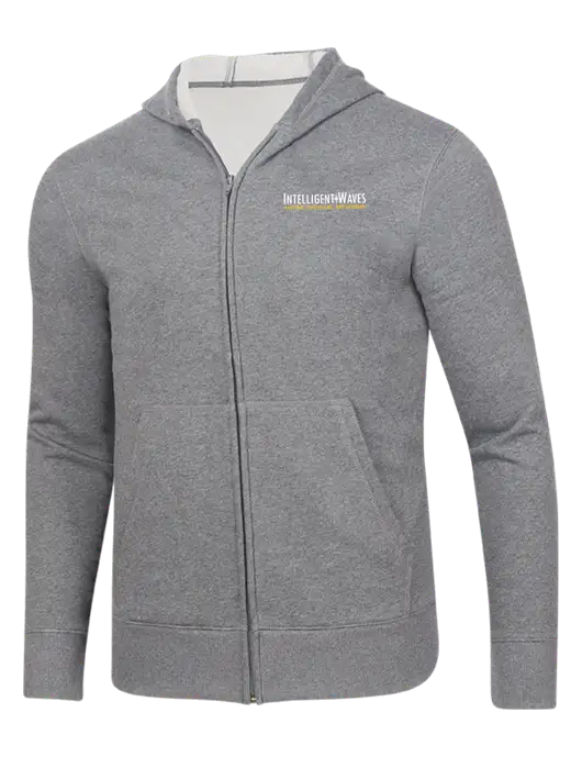 Full-Zip Medium Grey Heather Heavyweight Hooded Sweatshirt w/Intelligent Waves Logo