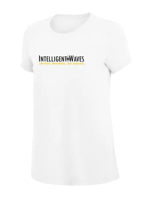Womens Simply Soft White 4.5oz Poly/Combed Ring Spun Cotton T-Shirt
 w/Intelligent Waves Logo