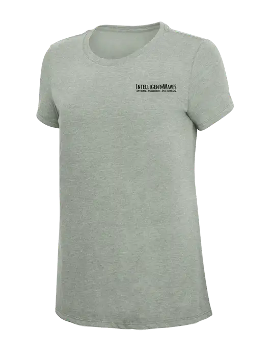 Womens Simply Soft Heathered Light Grey 4.5oz Poly/Combed Ring Spun Cotton T-Shirt w/Intelligent Waves Logo