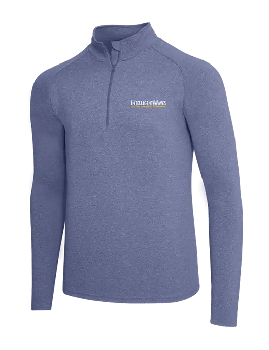 Navy Heather Sport Wick Stretch 1/4 Zip Pullover w/Intelligent Waves Logo