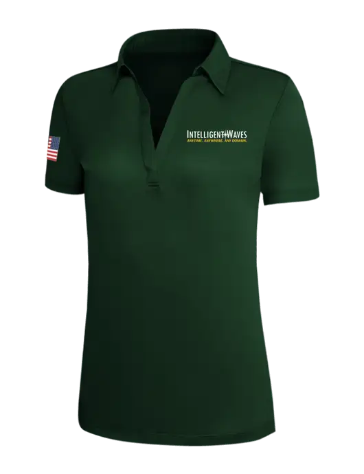 Dark Green Silk Touch Womens Performance Polo w/Intelligent Waves Logo, US Flag Logo