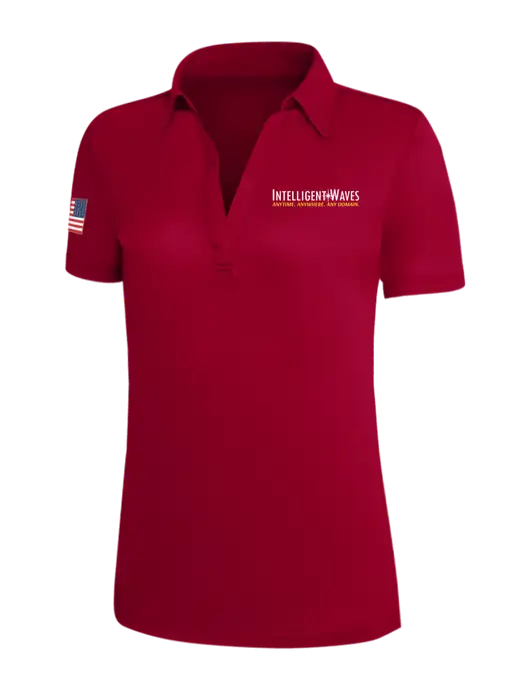 Red Silk Touch Womens Performance Polo w/Intelligent Waves Logo, US Flag Logo