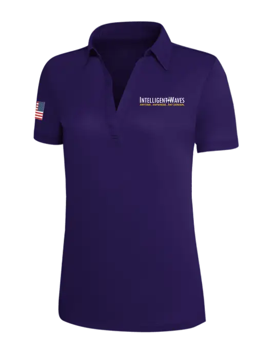 Purple Silk Touch Womens Performance Polo w/Intelligent Waves Logo, US Flag Logo