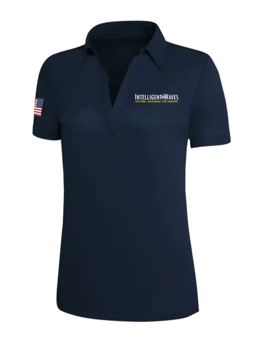 Navy Silk Touch Womens Performance Polo w/Intelligent Waves Logo, US Flag Logo