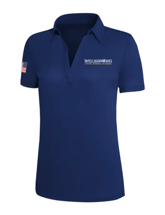 Dark Royal Silk Touch Womens Performance Polo w/Intelligent Waves Logo, US Flag Logo