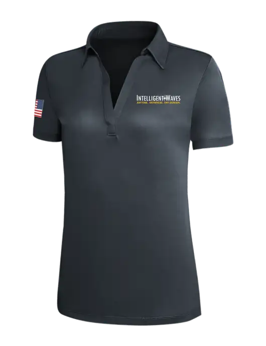 Dark Grey Silk Touch Womens Performance Polo w/Intelligent Waves Logo, US Flag Logo