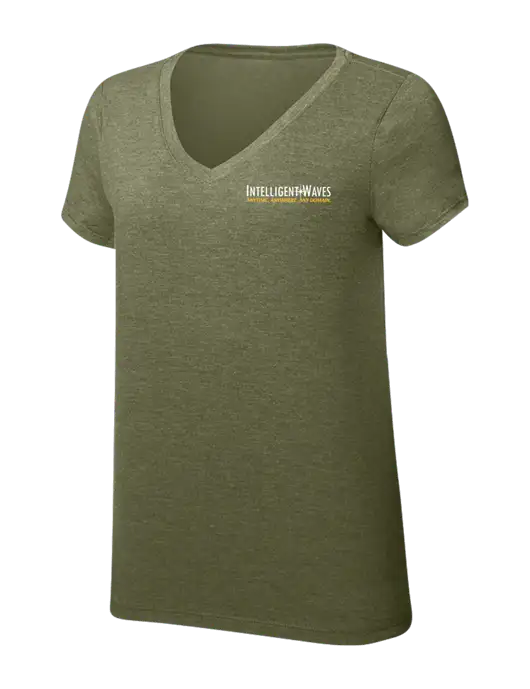 Womens Simply Soft V-Neck Military Green Frost 4.5oz  Poly/Combed Ring Spun Cotton T-Shirt w/Intelligent Waves Logo