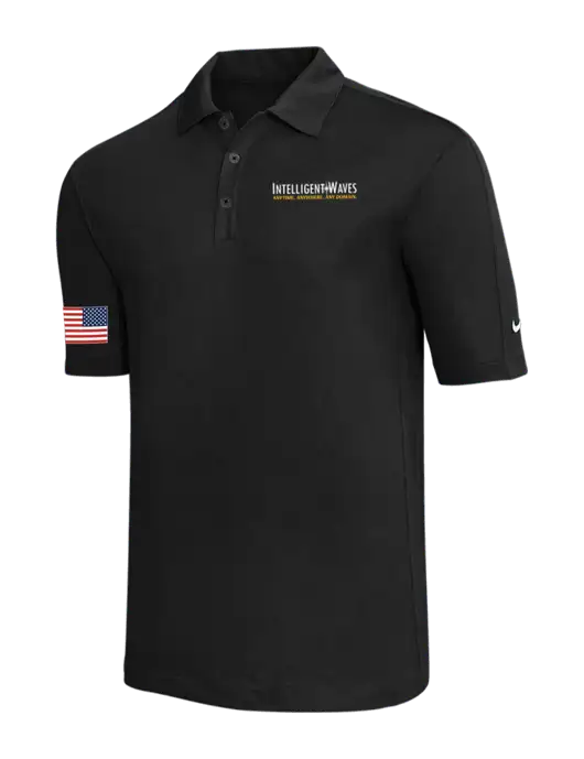 Nike Black Tech Sport Dri-FIT Polo w/Intelligent Waves Logo, US Flag Logo