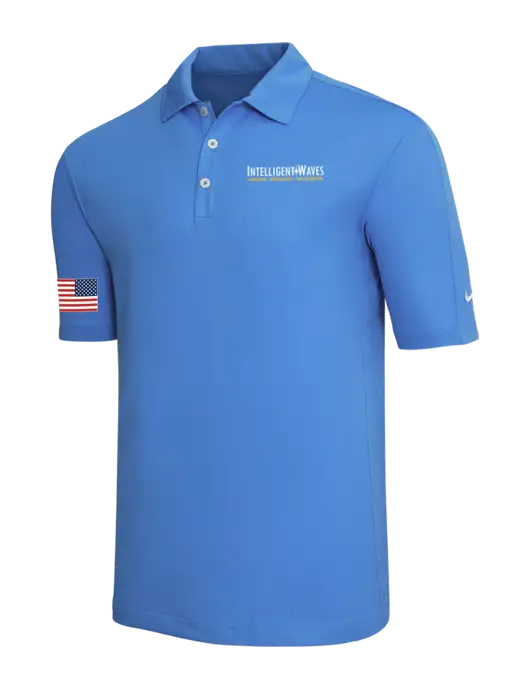 Nike Light Royal Blue Tech Sport Dri-FIT Polo w/Intelligent Waves Logo, US Flag Logo