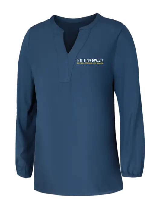 Mercer+Mettle Womens Light Navy Blue Grey Stretch Crepe 3/4 Sleeve Blouse w/Intelligent Waves Logo