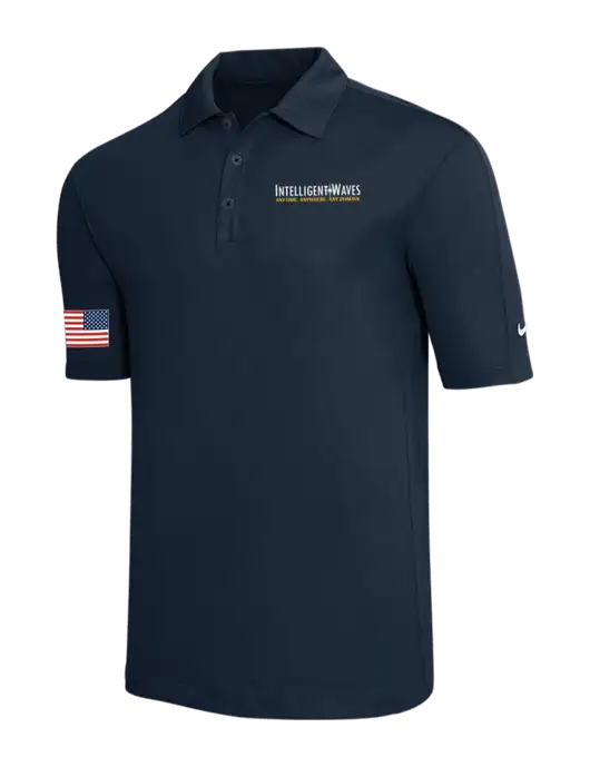 Nike Navy Tech Sport Dri-FIT Polo w/Intelligent Waves Logo, US Flag Logo