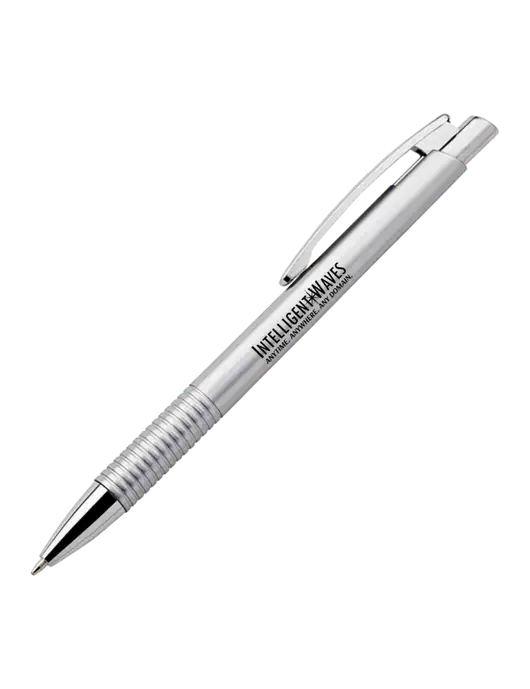 Malay Silver Ballpoint Pen - Blue Ink w/Intelligent Waves Logo