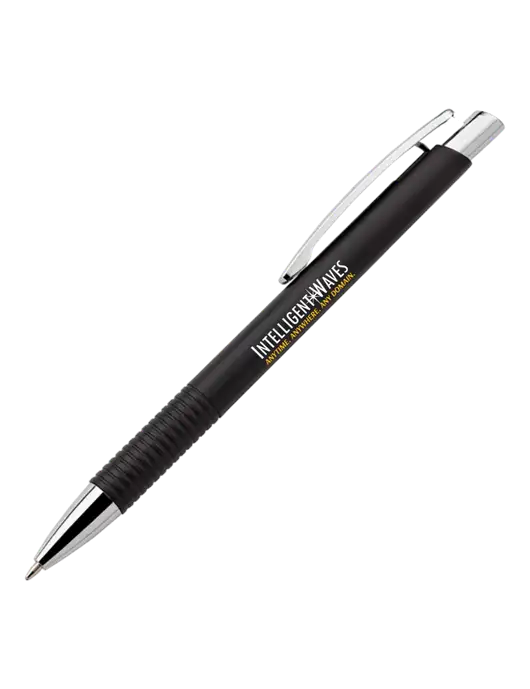 Malay Black Ballpoint Pen - Blue Ink w/Intelligent Waves Logo