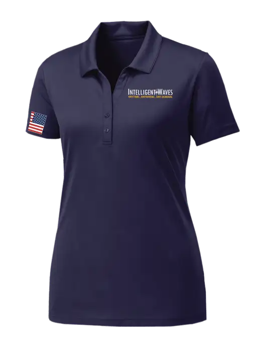 Womens Navy PosiCharge Competitor Polo w/Intelligent Waves Logo, US Flag Logo
