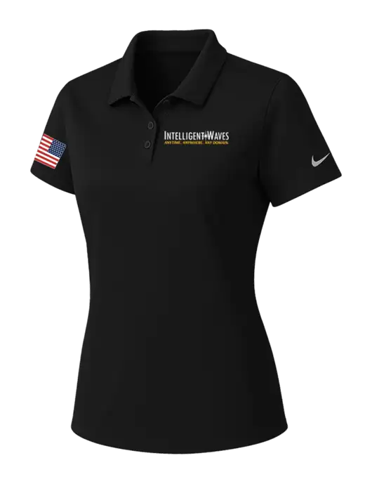 Nike Womens Black Dry Essential Solid Polo w/Intelligent Waves Logo, US Flag Logo