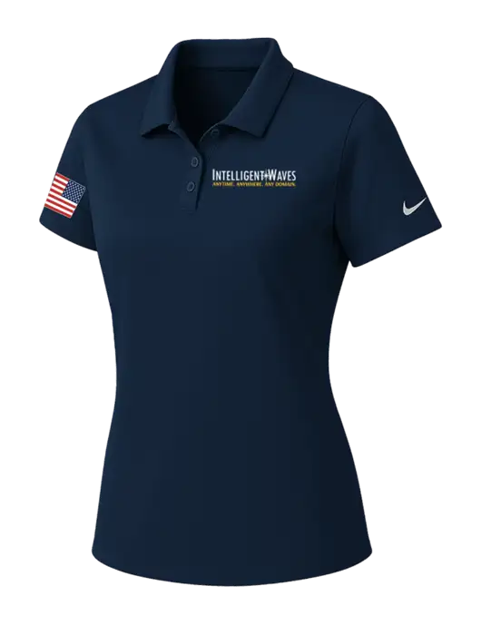 Nike Womens Navy Dry Essential Solid Polo w/Intelligent Waves Logo, US Flag Logo