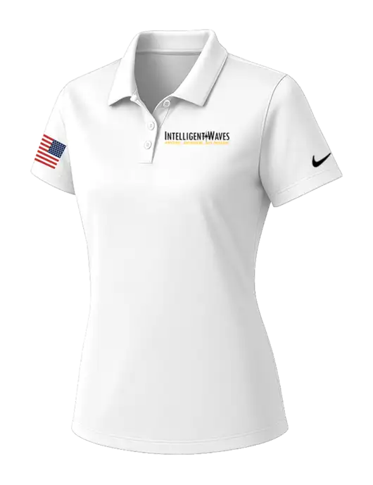 Nike Womens White Dry Essential Solid Polo w/Intelligent Waves Logo, US Flag Logo